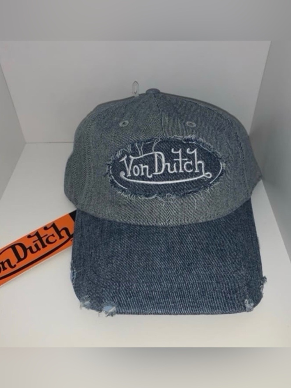 Von Dutch Blue Denim Distressed Rips Unstructured Dad Cap